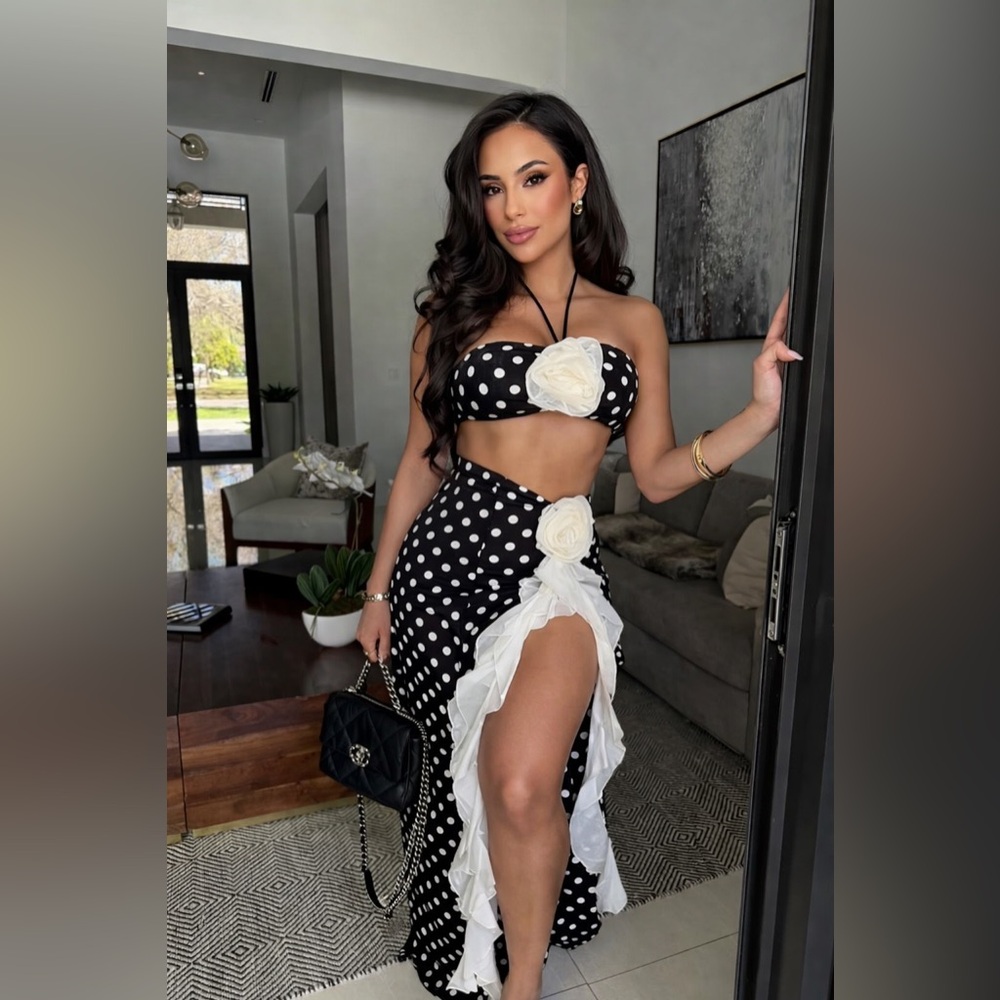 NWT Blithe Black & White Polka Dot Two Piece Set |Floral Set |Chic Resort Outfit